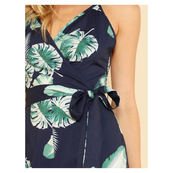Blue Tropical Print Wide Leg Cami Jumpsuit - Picture 4 of 5
